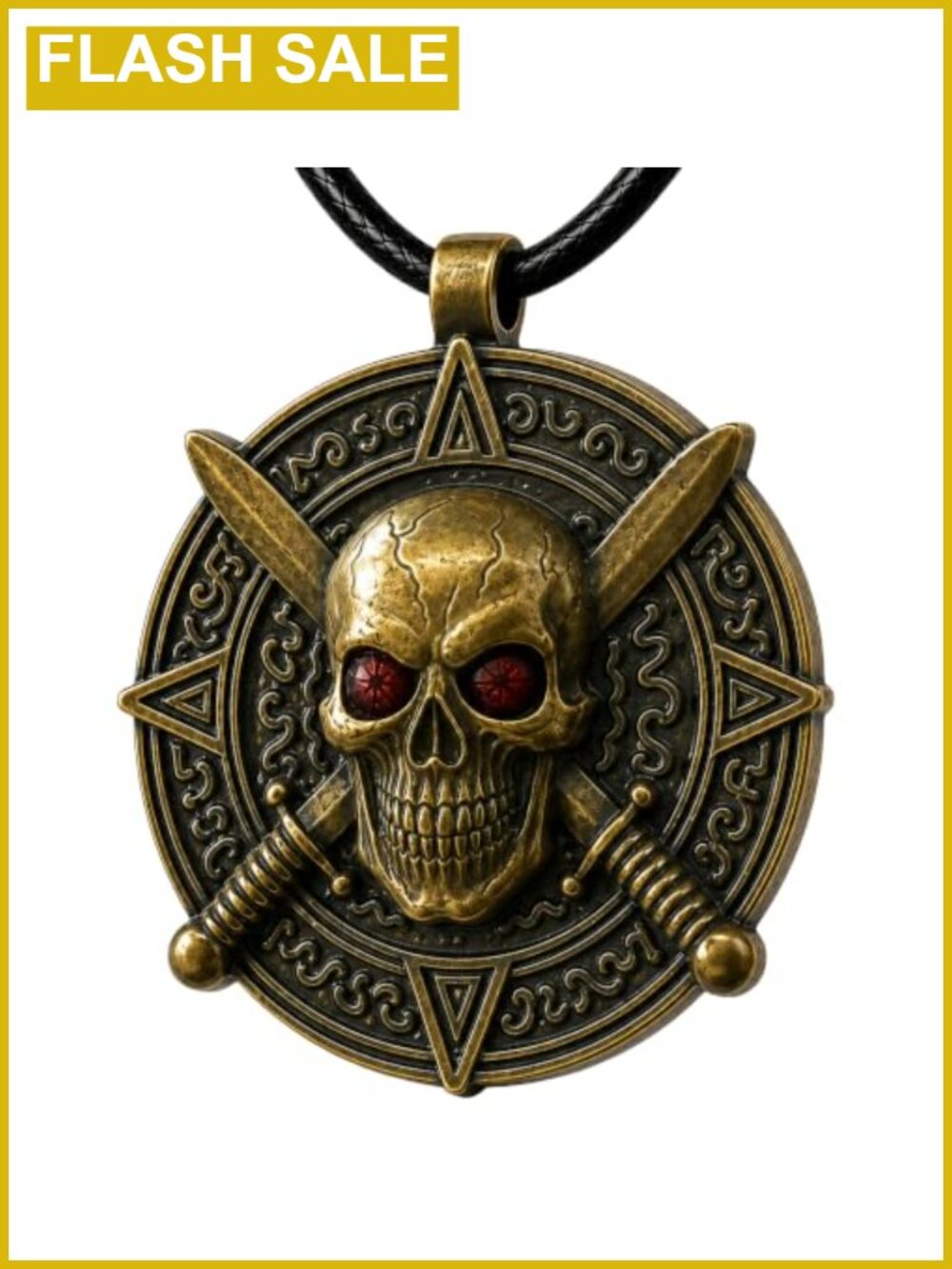 Pirate Skull Medallion Necklace Crossed Swords 1.8in Pendant